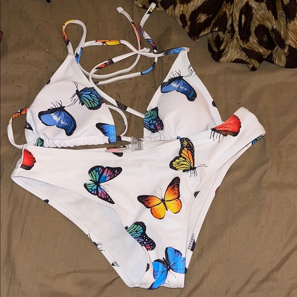 Butterfly Print Swim Set - White and Multicolor - Picture 1 of 2
